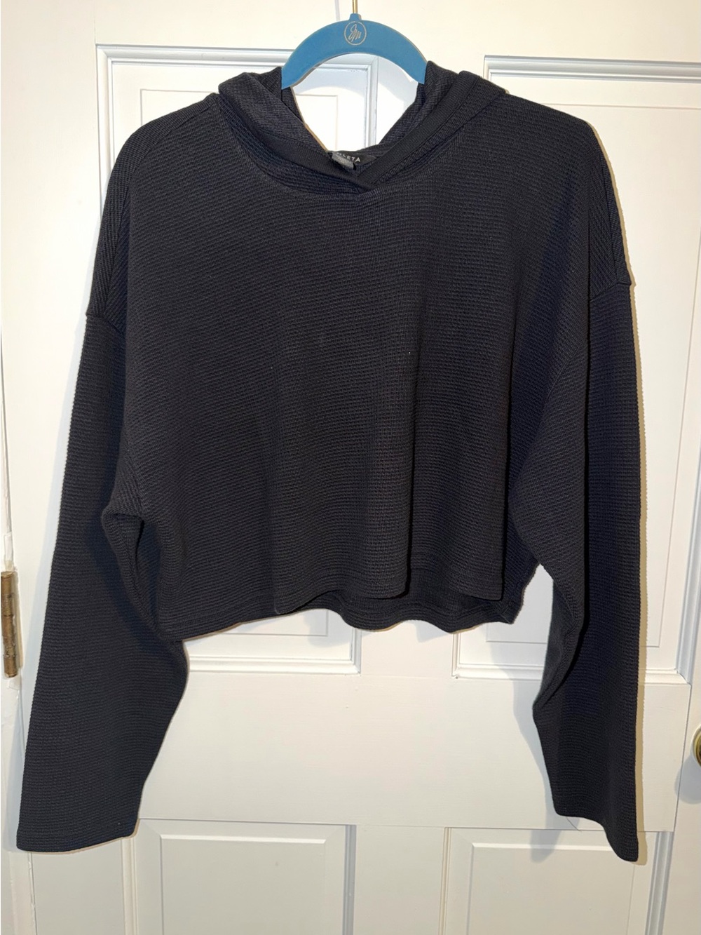 Athleta Black Waffle-Knit Cropped Hoodie